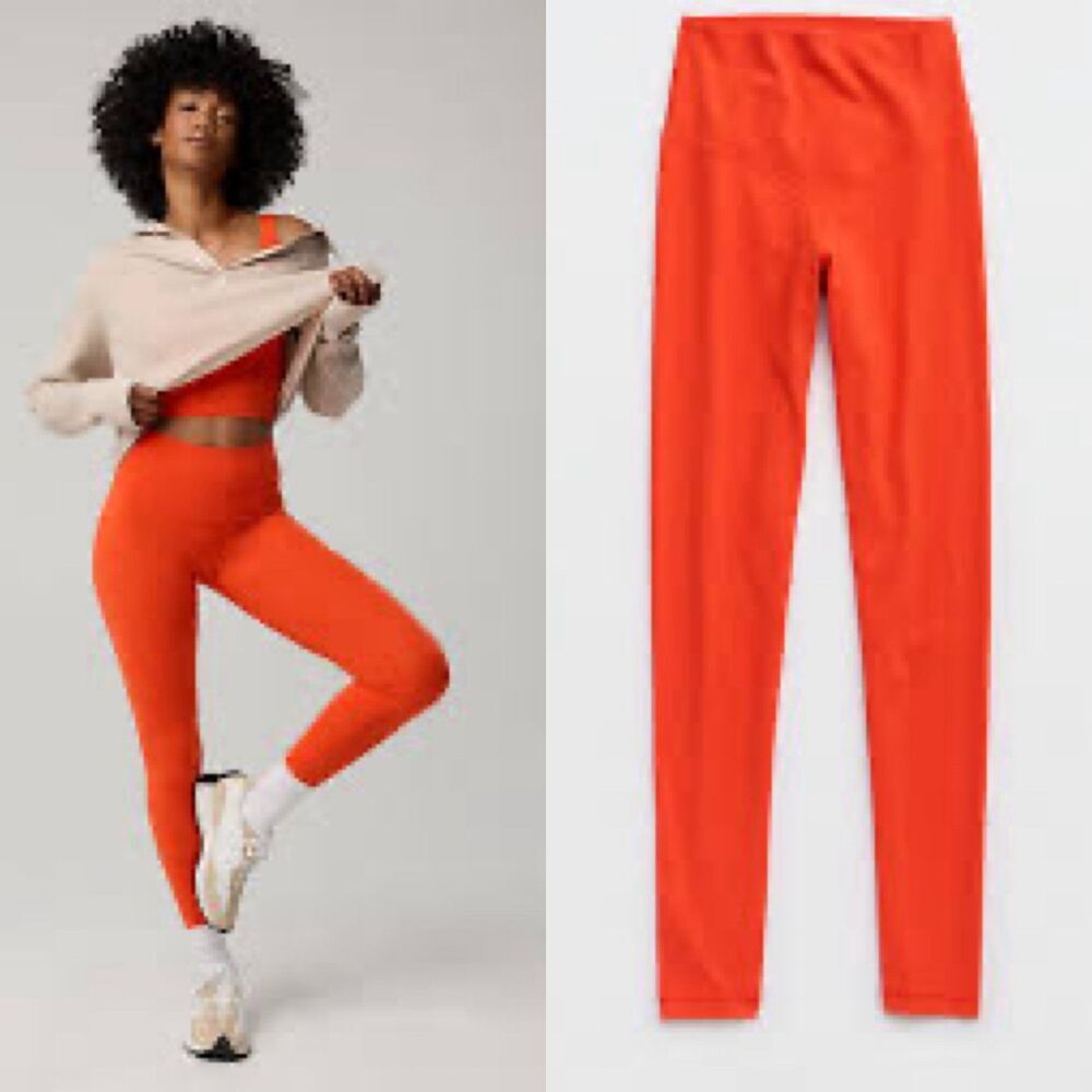 Aerie OFFLINE Women Size S Orange Real Me XTRA High Waisted Leggings Yoga Gym